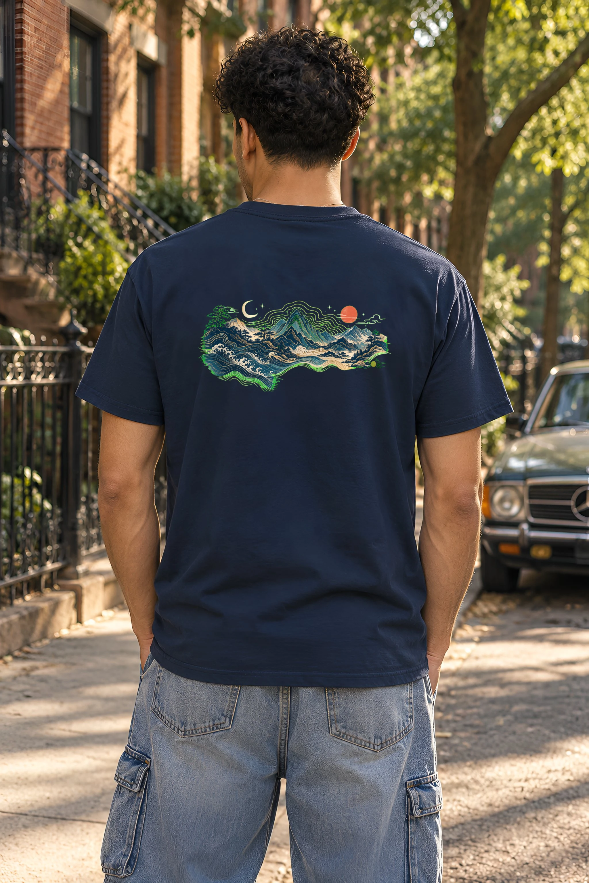 "Moonlit Coastal Peaks" Heavyweight Unisex Crewneck T-shirt