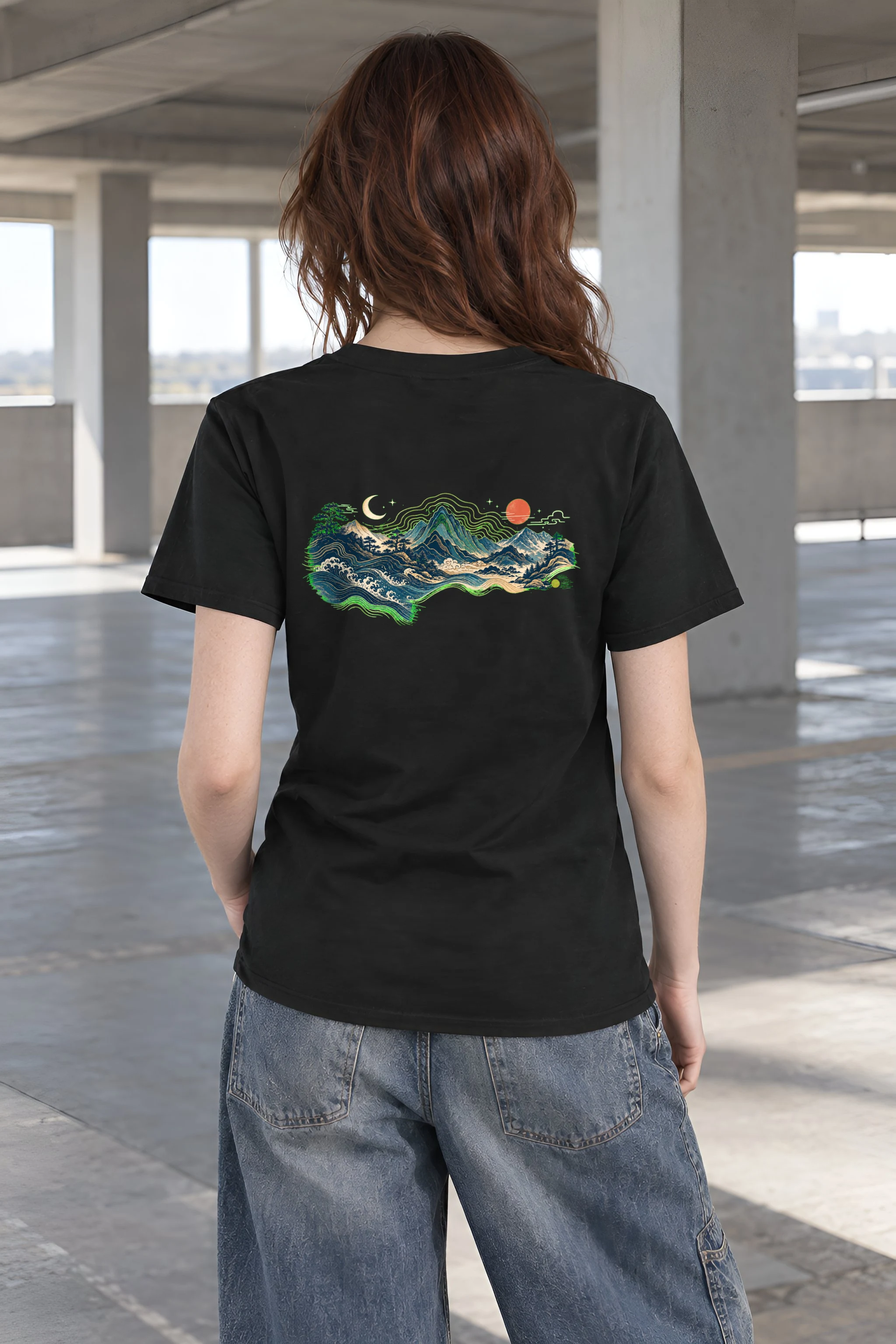 "Moonlit Coastal Peaks" Heavyweight Unisex Crewneck T-shirt