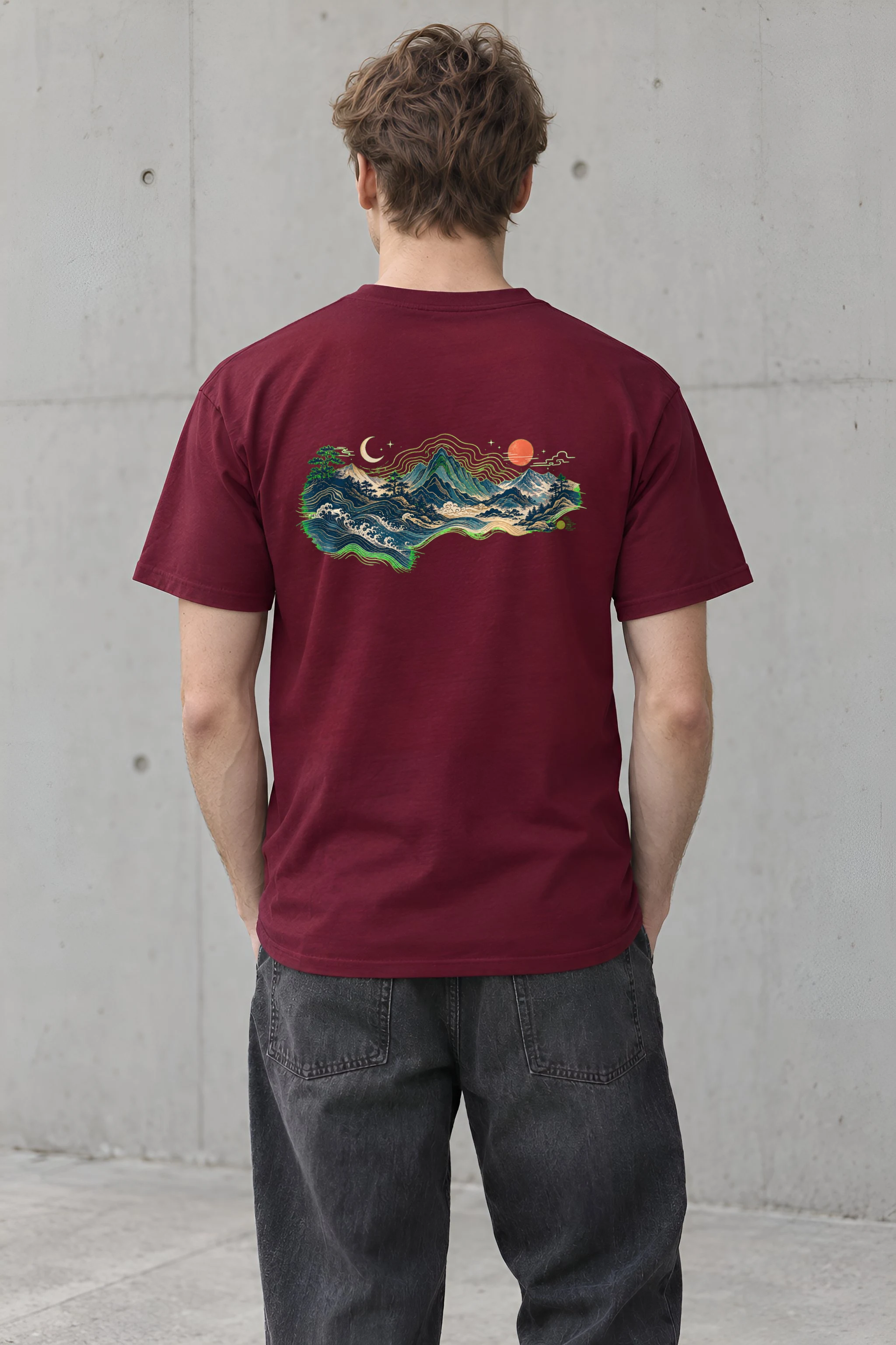 "Moonlit Coastal Peaks" Heavyweight Unisex Crewneck T-shirt