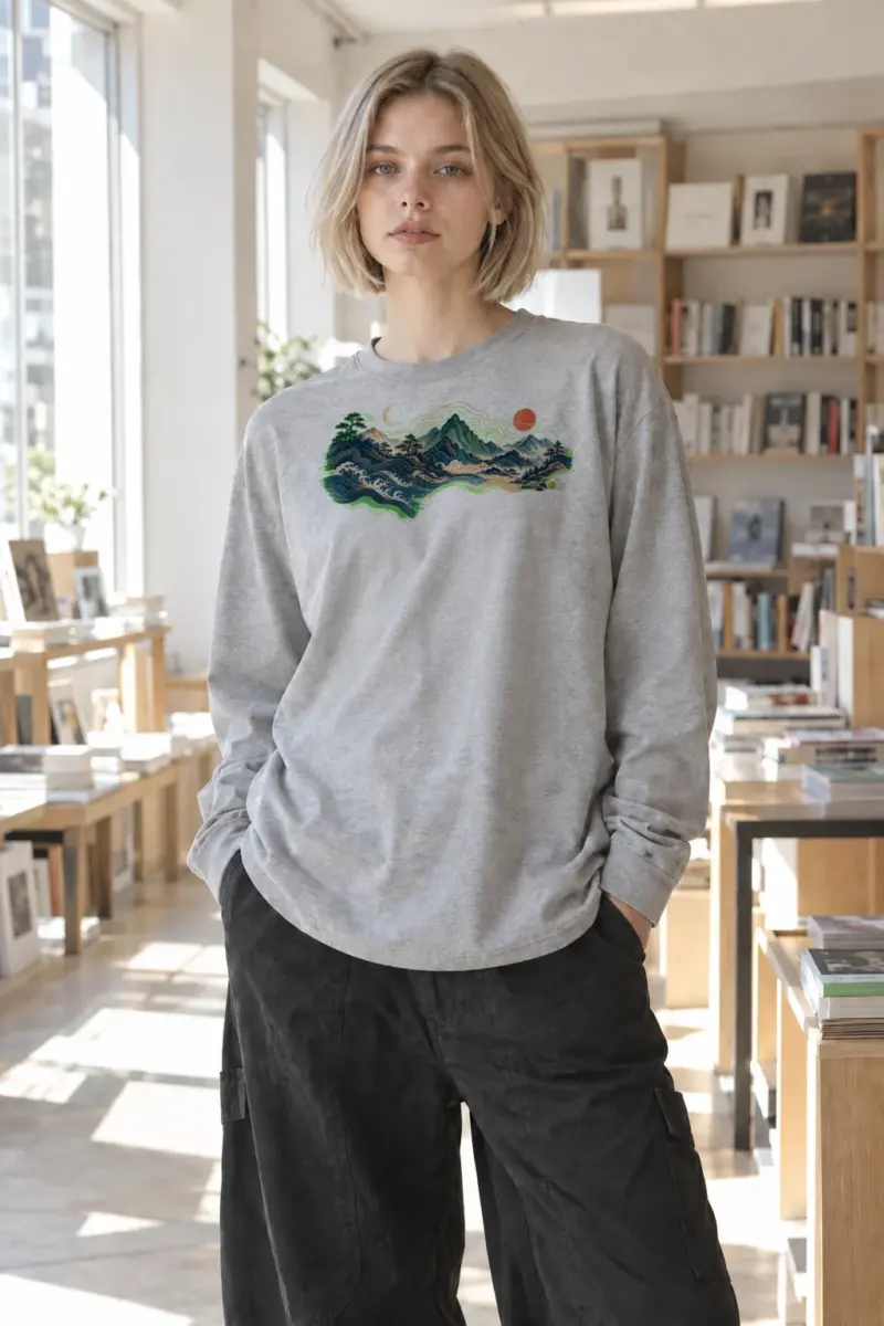 “Moonlit Coastal Pines” Unisex Longsleeve T-shirt | Gildan 2400