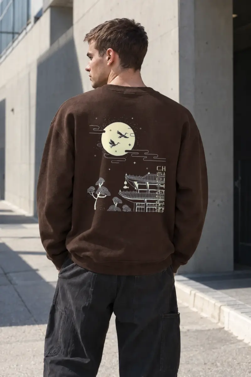 "Moonlit Crane Flight" Heavy Blend Unisex Crewneck Sweatshirt | Gildan 18000