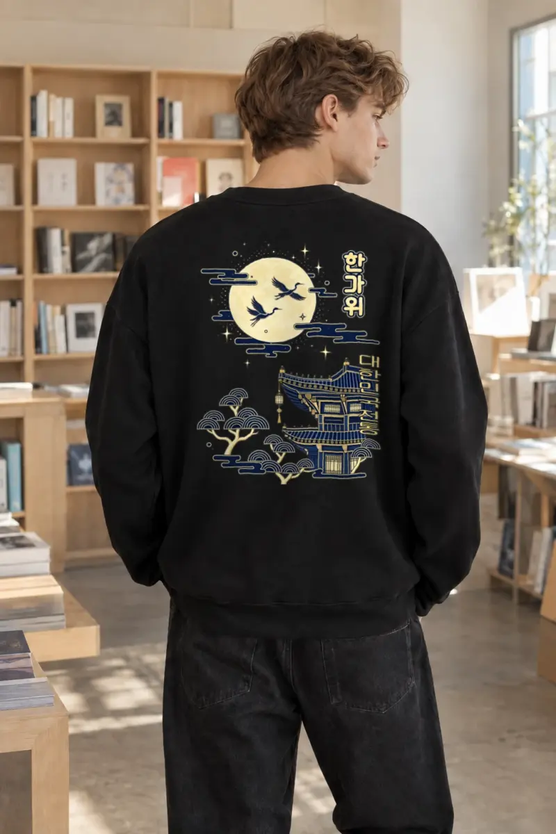 "Moonlit Crane Flight" Heavy Blend Unisex Crewneck Sweatshirt | Gildan 18000