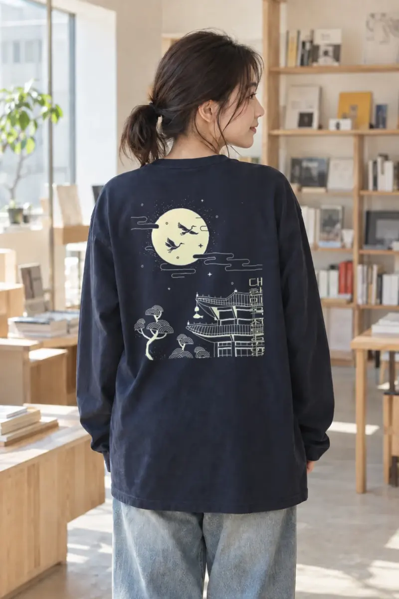 "Moonlit Crane Flight" Unisex Longsleeve T-shirt | Gildan 2400