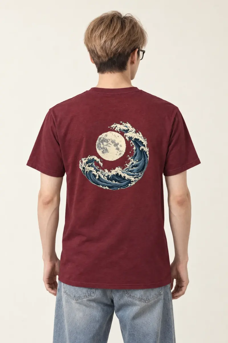 "Moonlit Crescent Wave" Heavyweight Unisex Crewneck T-shirt