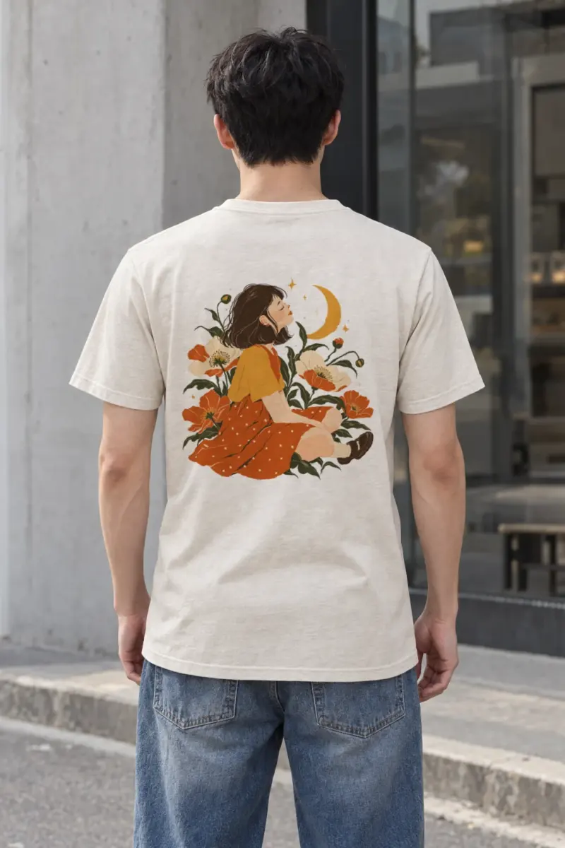 "Moonlit Flower Woman" Heavyweight Unisex Crewneck T-shirt | Gildan 5000