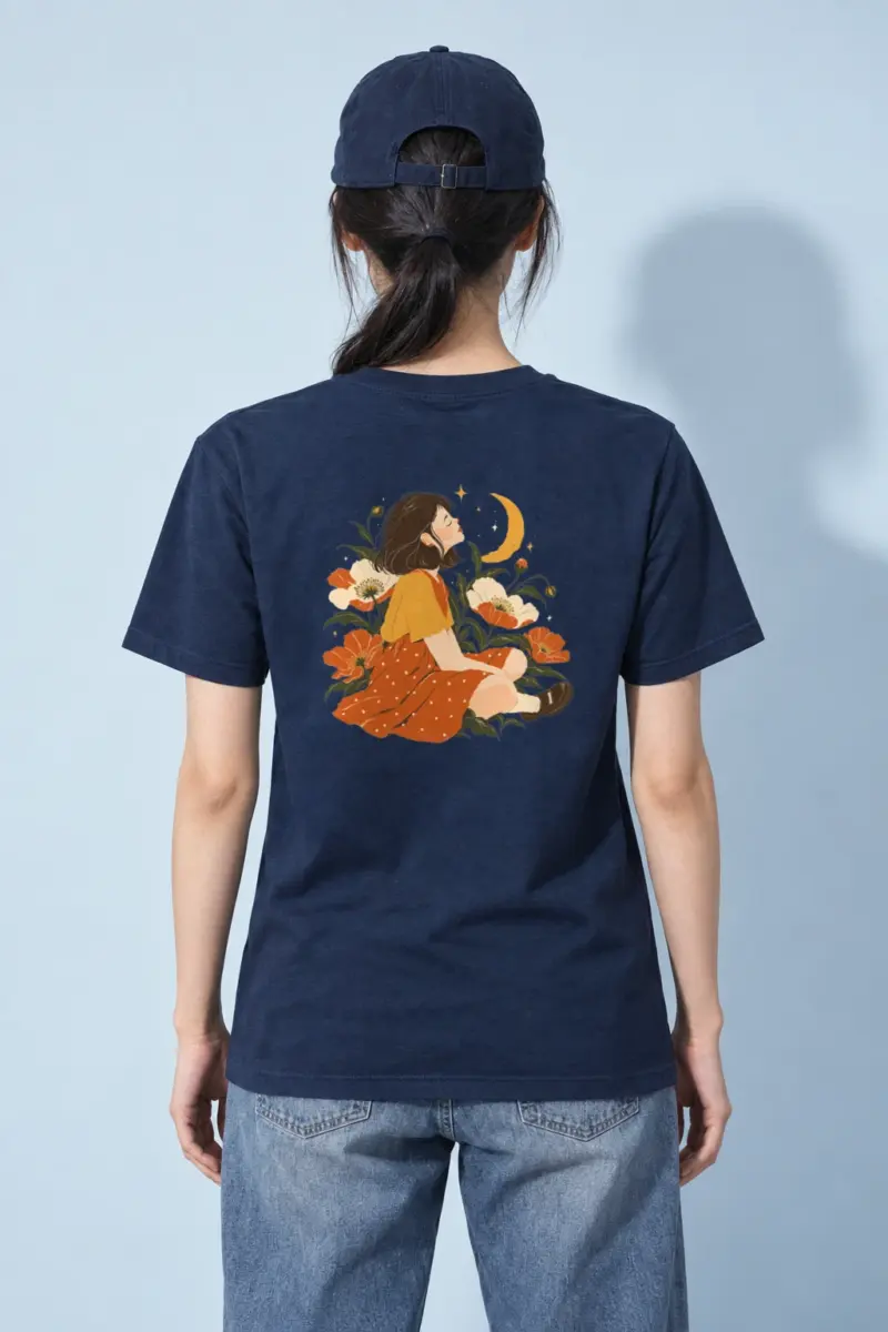"Moonlit Flower Woman" Heavyweight Unisex Crewneck T-shirt