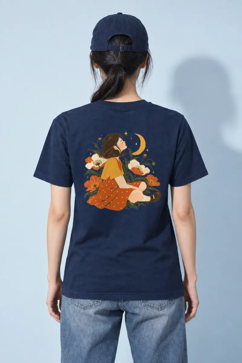 "Moonlit Flower Woman" Heavyweight Unisex Crewneck T-shirt