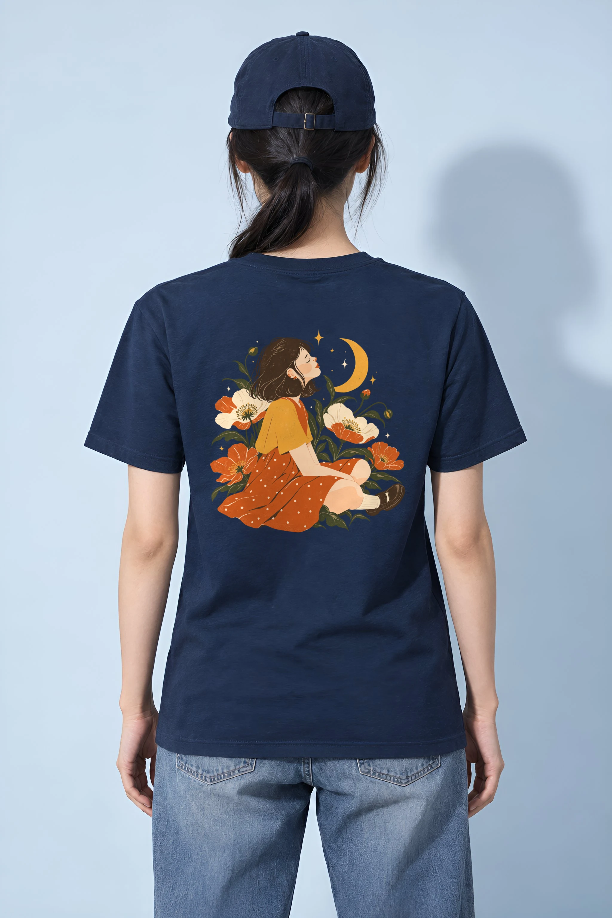 "Moonlit Flower Woman" Heavyweight Unisex Crewneck T-shirt