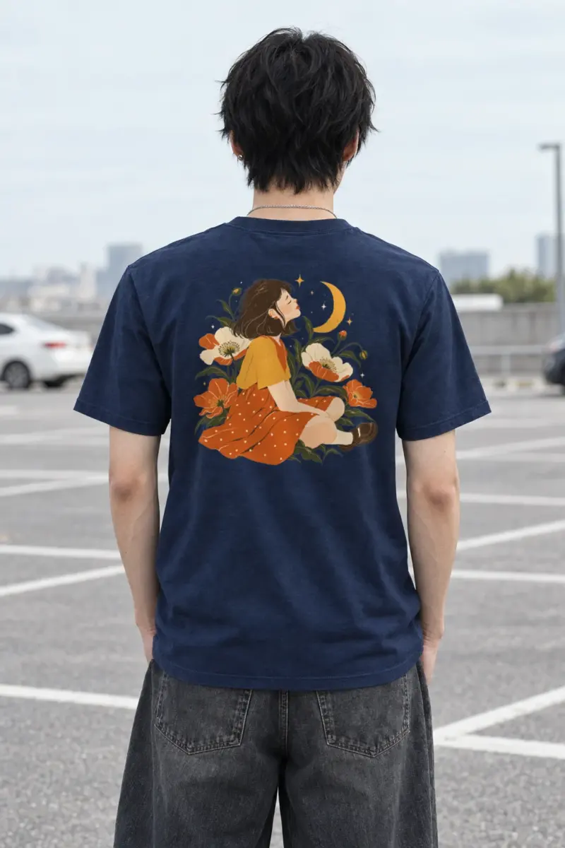 "Moonlit Flower Woman" Heavyweight Unisex Crewneck T-shirt