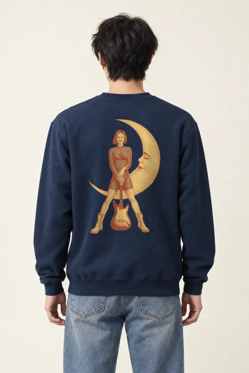 "Moonlit Guitar Muse" Heavy Blend Unisex Crewneck Sweatshirt | Gildan 18000