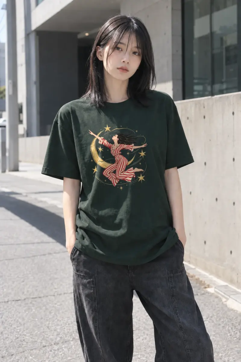 "Moonlit Leap" Heavyweight Unisex Crewneck T-shirt | Gildan 5000
