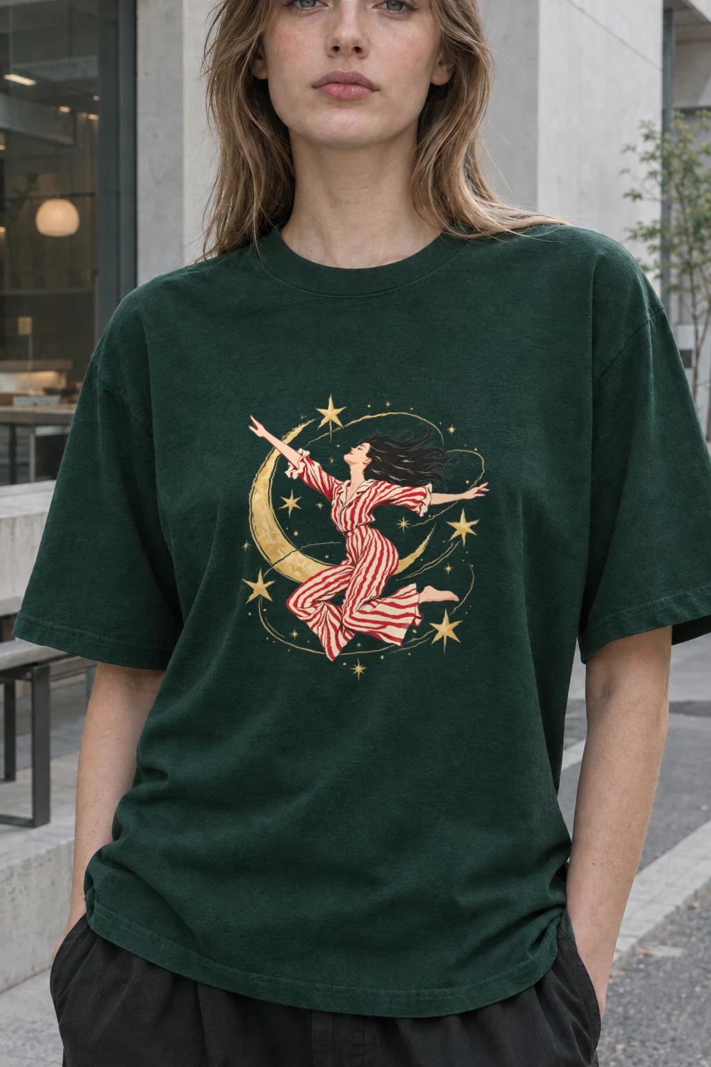"Moonlit Leap" Heavyweight Unisex Crewneck T-shirt | Gildan 5000