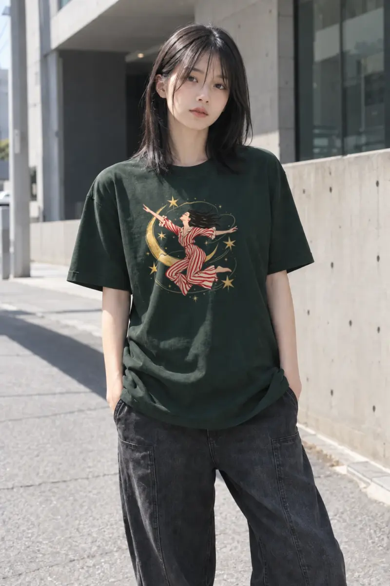"Moonlit Leap" Heavyweight Unisex Crewneck T-shirt | Gildan 5000