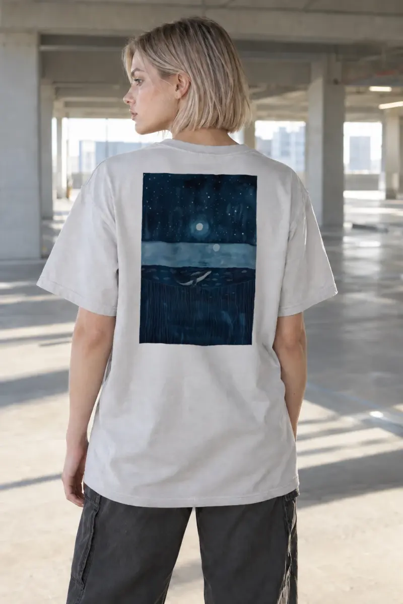 “Moonlit Ocean Whale” Heavyweight Unisex Crewneck T-shirt | Gildan 5000