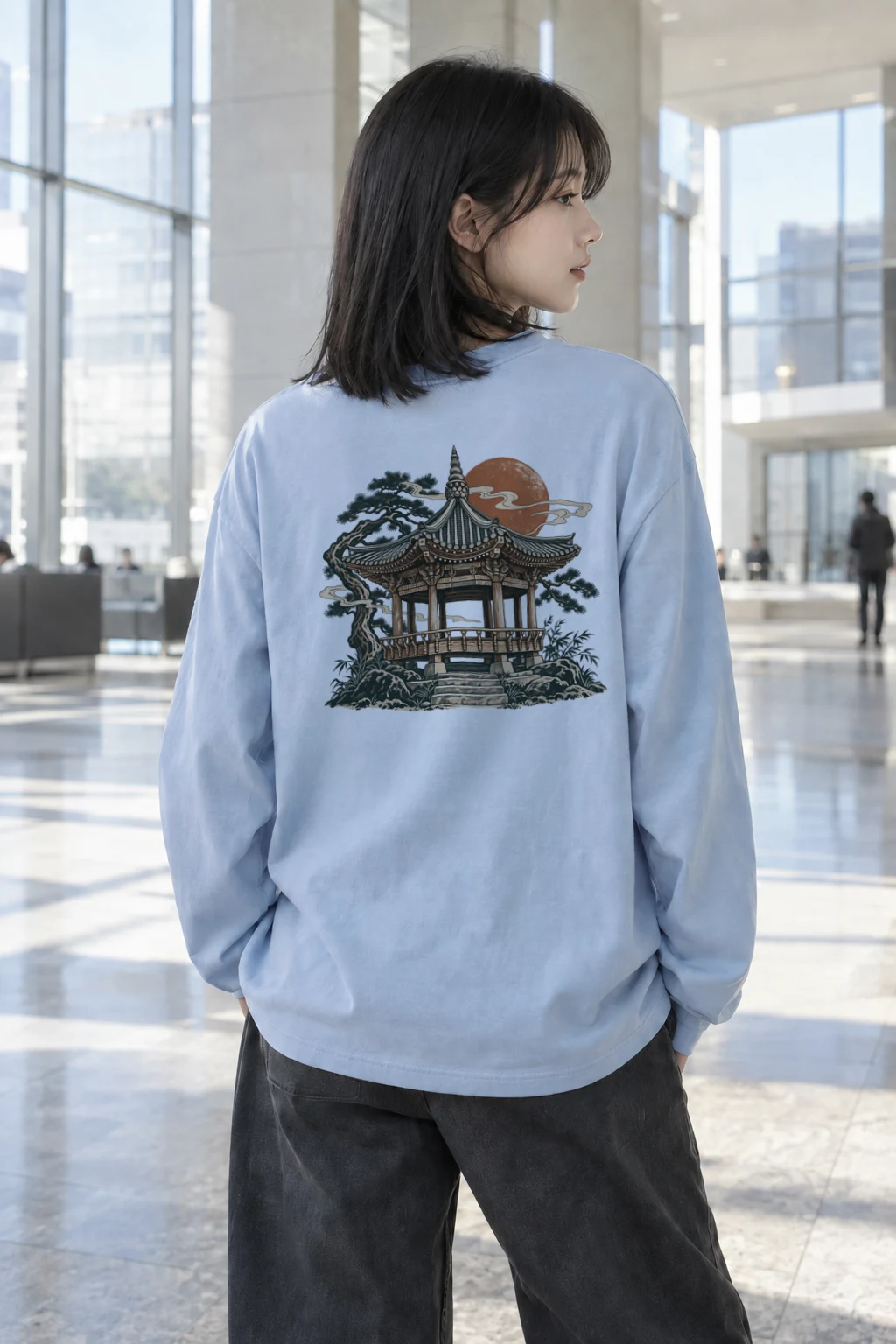"Moonlit Pagoda" Unisex Longsleeve T-shirt | Gildan 2400