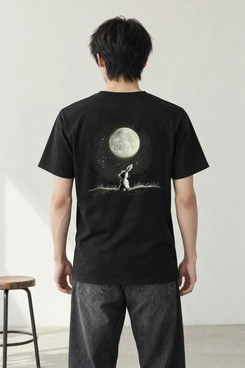 "Moonlit Rabbit" Heavyweight Unisex Crewneck T-shirt | Gildan 5000