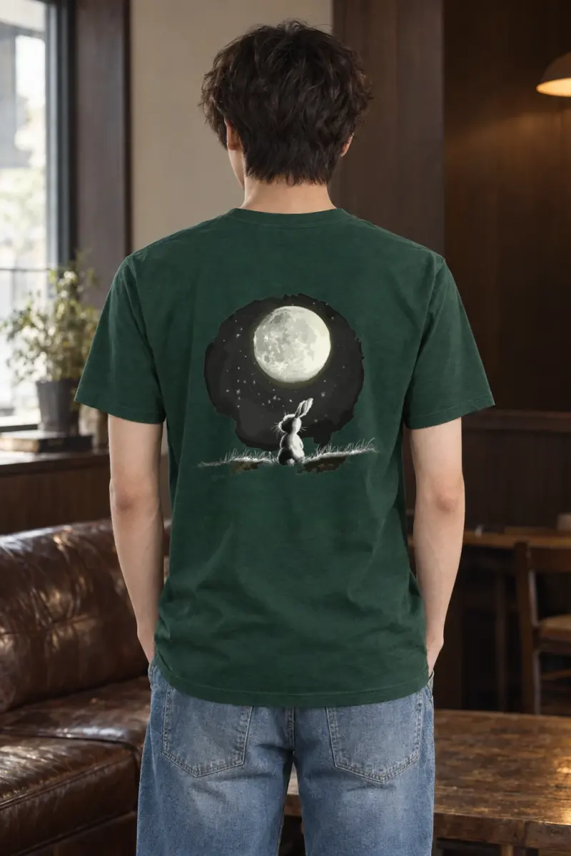 "Moonlit Rabbit" Heavyweight Unisex Crewneck T-shirt | Gildan 5000