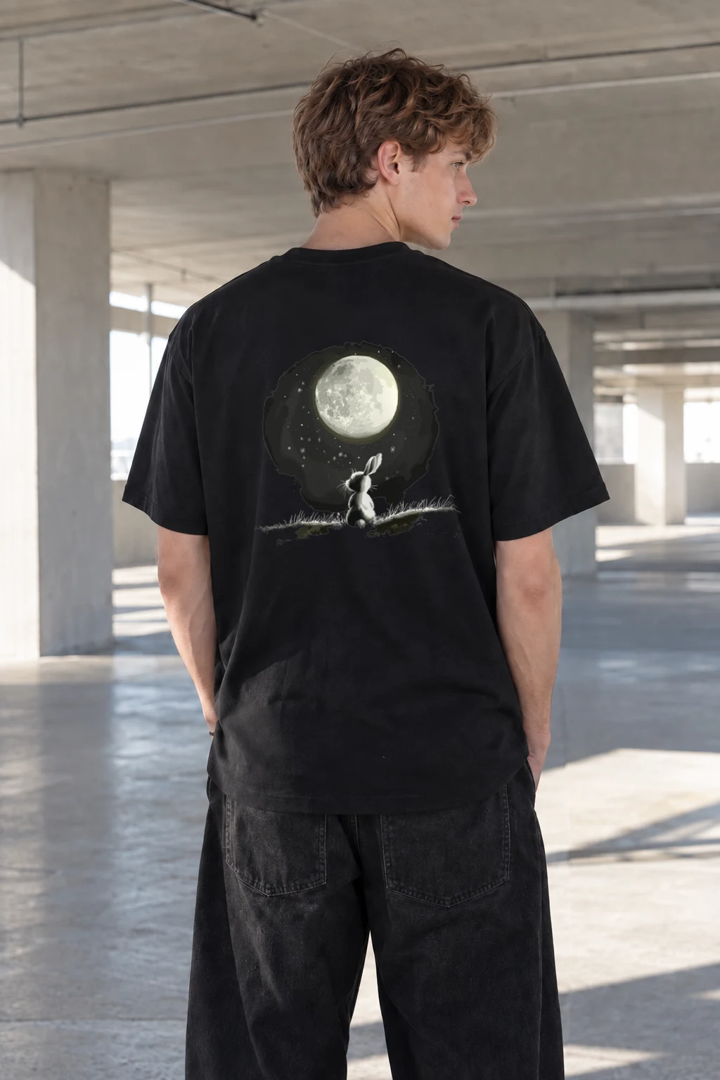 "Moonlit Rabbit" Heavyweight Unisex Crewneck T-shirt | Gildan 5000