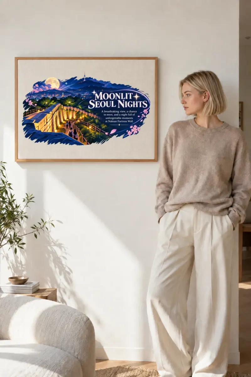 "Moonlit Seoul Nights" Premium Wooden Framed Poster · Landscape