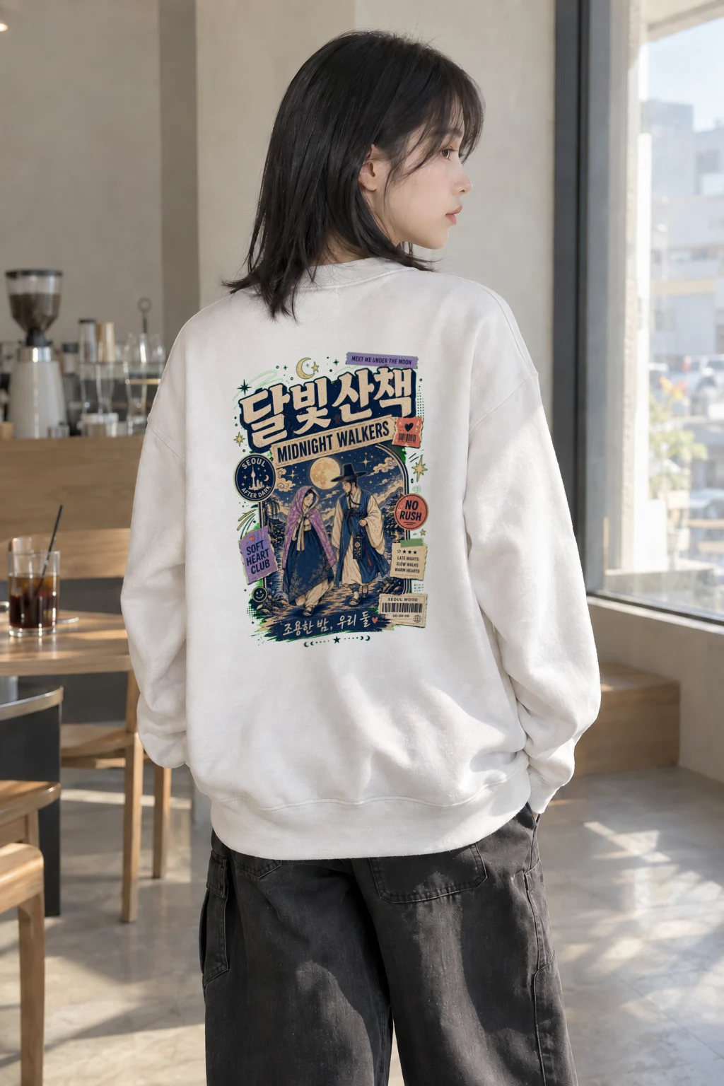 "Moonlit Seoul Walk" Heavy Blend Unisex Crewneck Sweatshirt | Gildan 18000