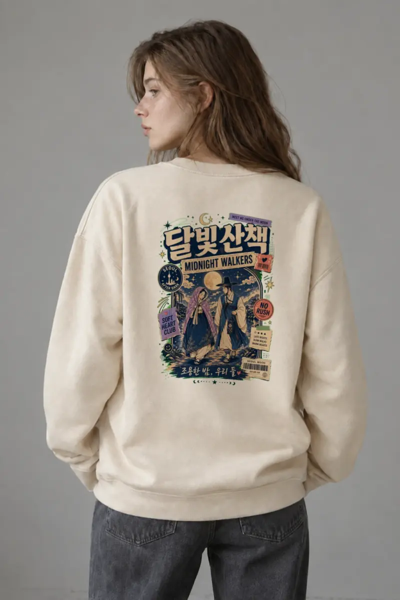 “Moonlit Seoul Walk” Unisex Sponge Fleece Crewneck Sweatshirt | Bella + Canvas 3901