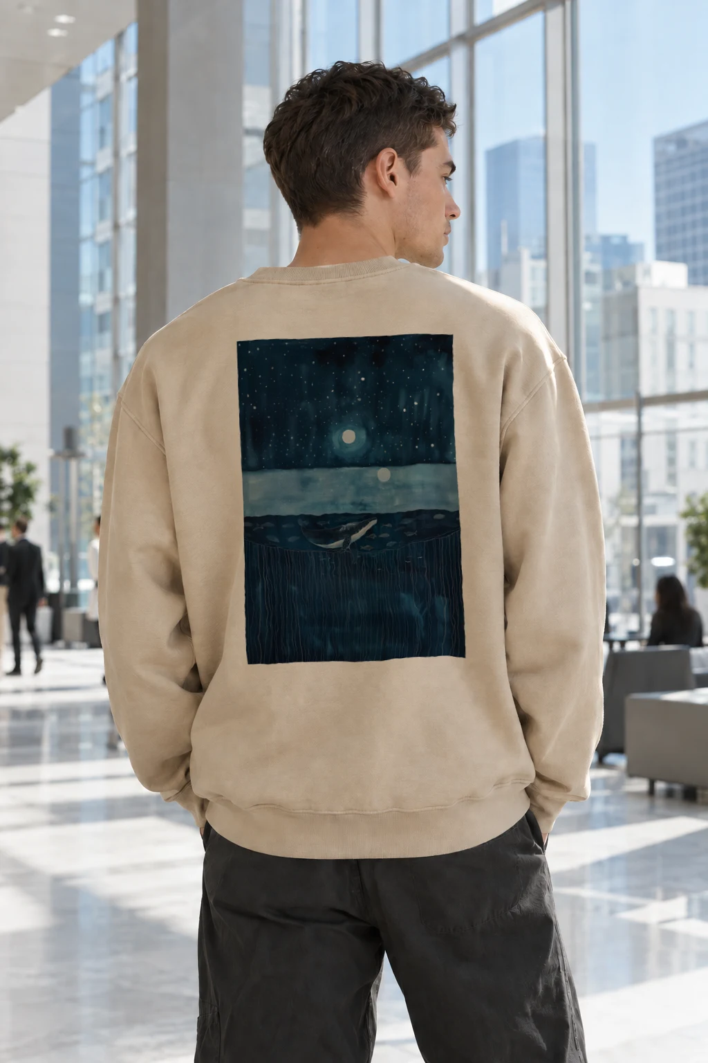 "Moonlit Whale Drift" Heavy Blend Unisex Crewneck Sweatshirt | Gildan 18000