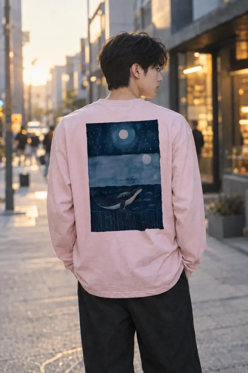 “Moonlit Whale Drift” Unisex Longsleeve T-shirt | Gildan 2400