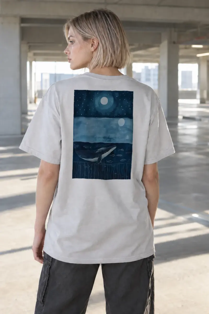 "Moonlit Whale" Heavyweight Unisex Crewneck T-shirt | Gildan 5000