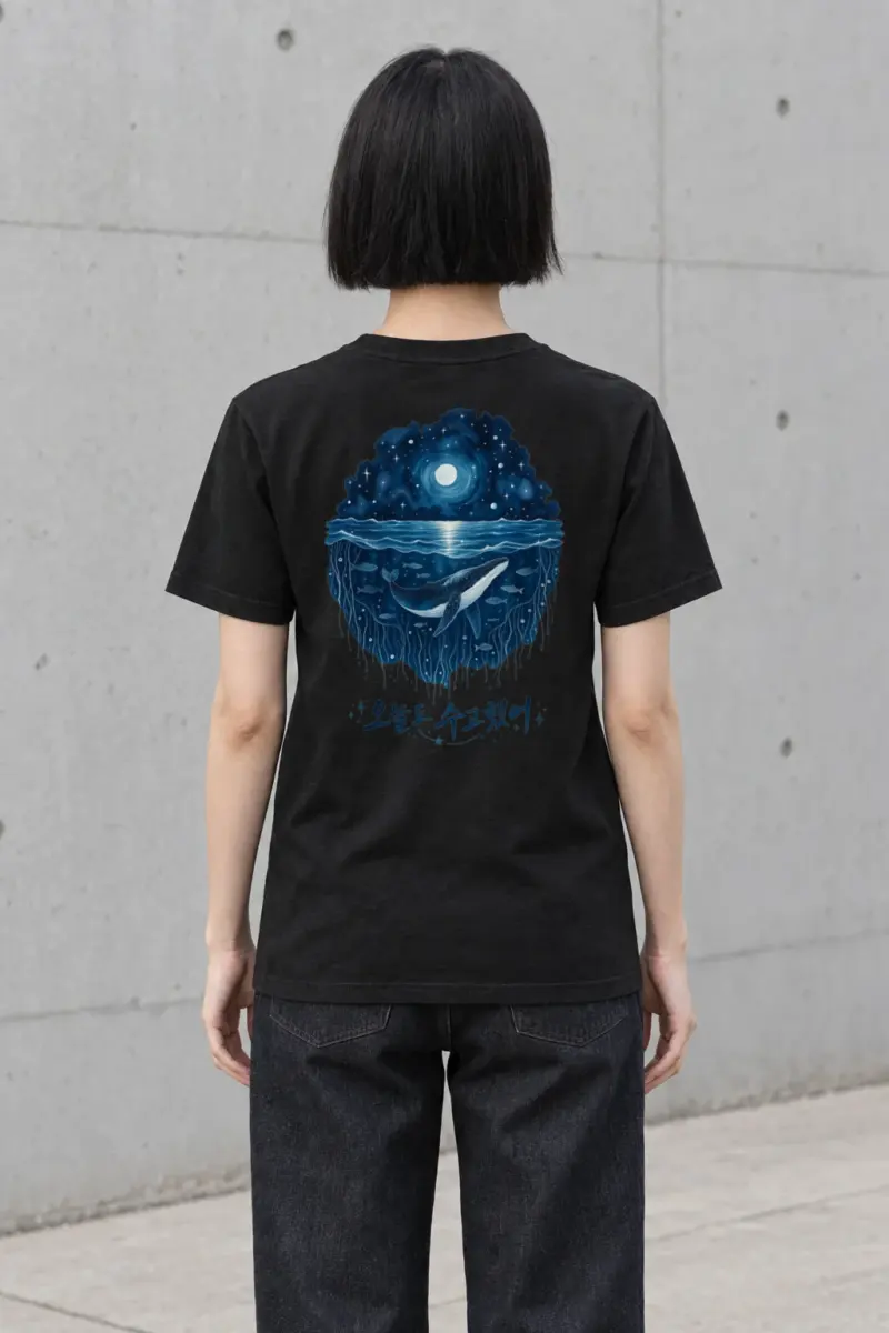 "Moonlit Whale Waves" Heavyweight Unisex Crewneck T-shirt | Gildan 5000