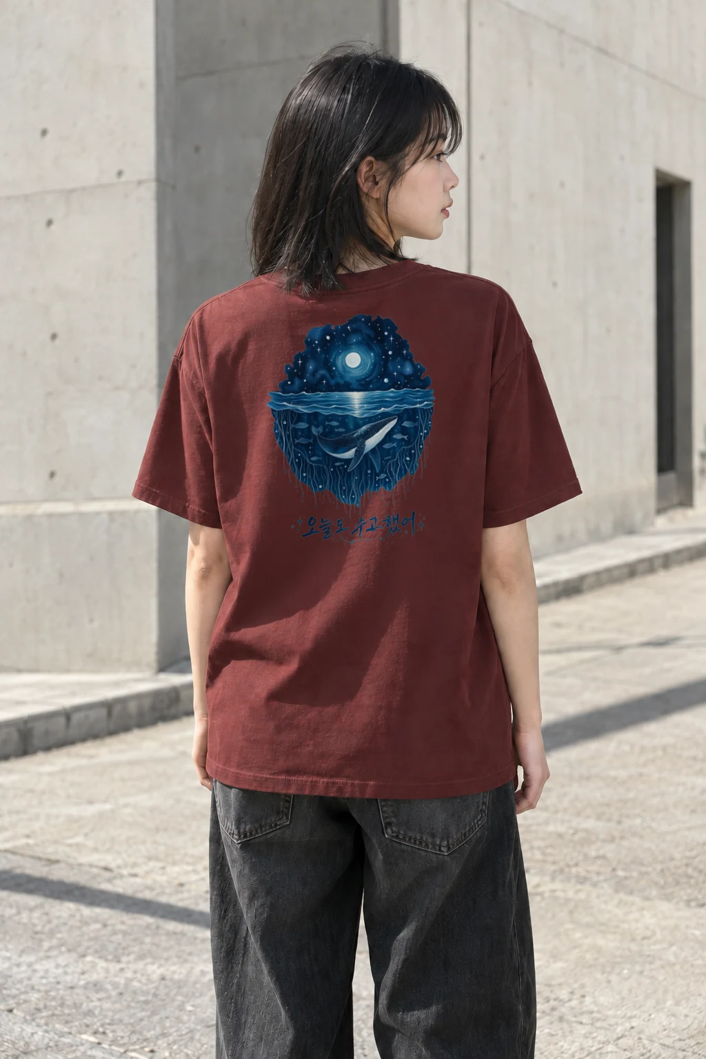 "Moonlit Whale Waves" Heavyweight Unisex Crewneck T-shirt | Gildan 5000
