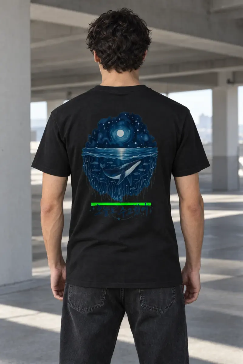 "Moonlit Whale Waves" Heavyweight Unisex Crewneck T-shirt | Gildan 5000