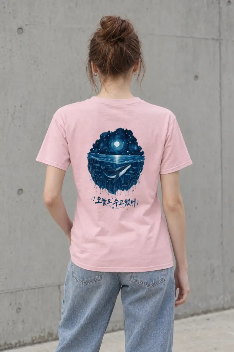 "Moonlit Whale Waves" Heavyweight Unisex Crewneck T-shirt