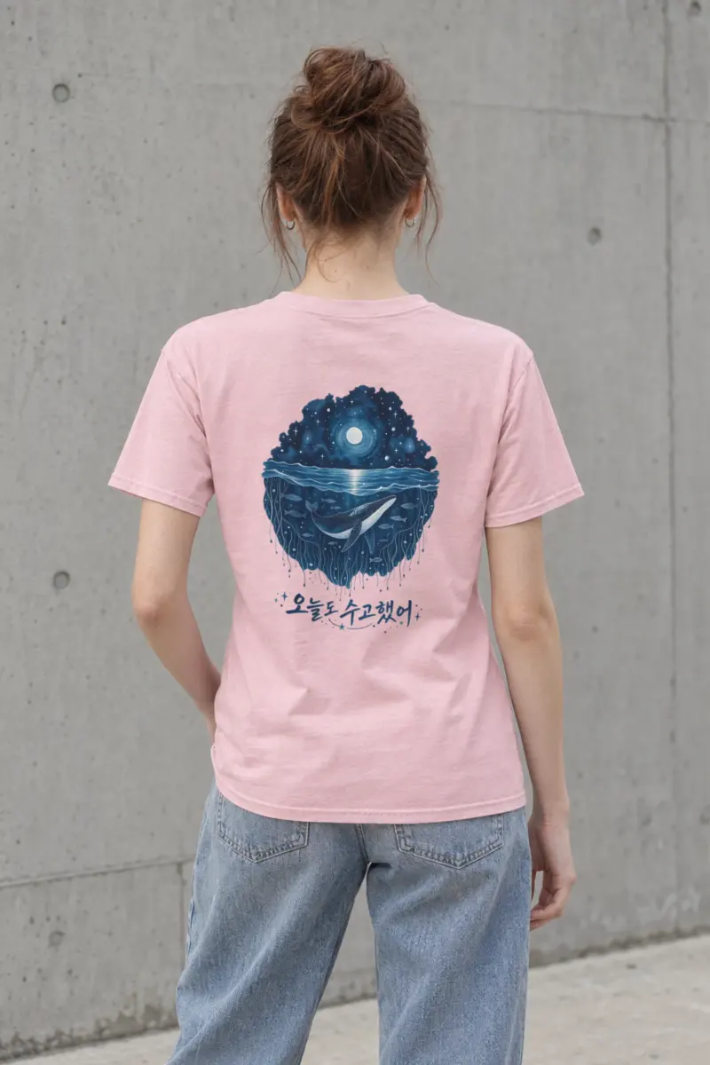 "Moonlit Whale Waves" Heavyweight Unisex Crewneck T-shirt