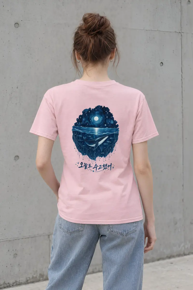 "Moonlit Whale Waves" Heavyweight Unisex Crewneck T-shirt