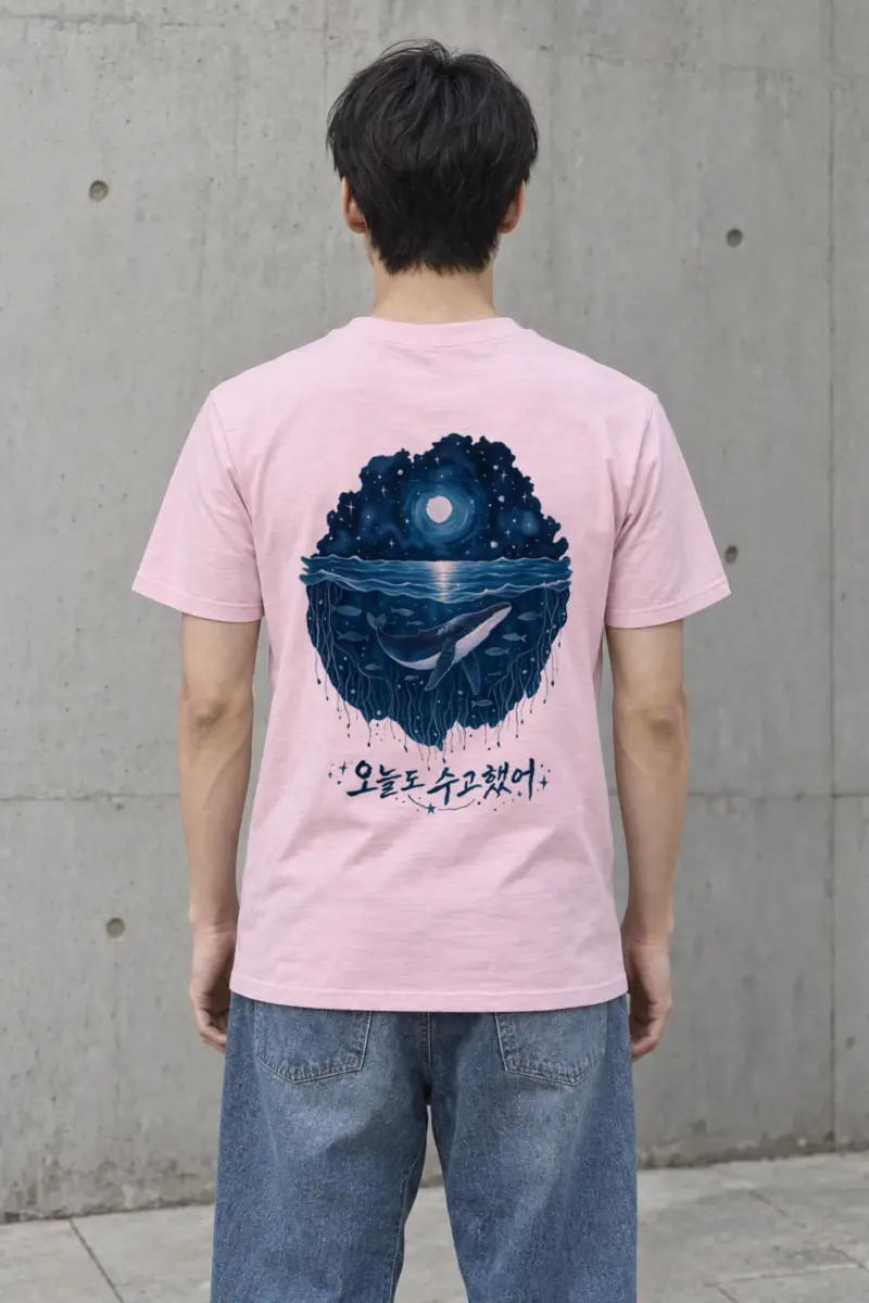 "Moonlit Whale Waves" Heavyweight Unisex Crewneck T-shirt