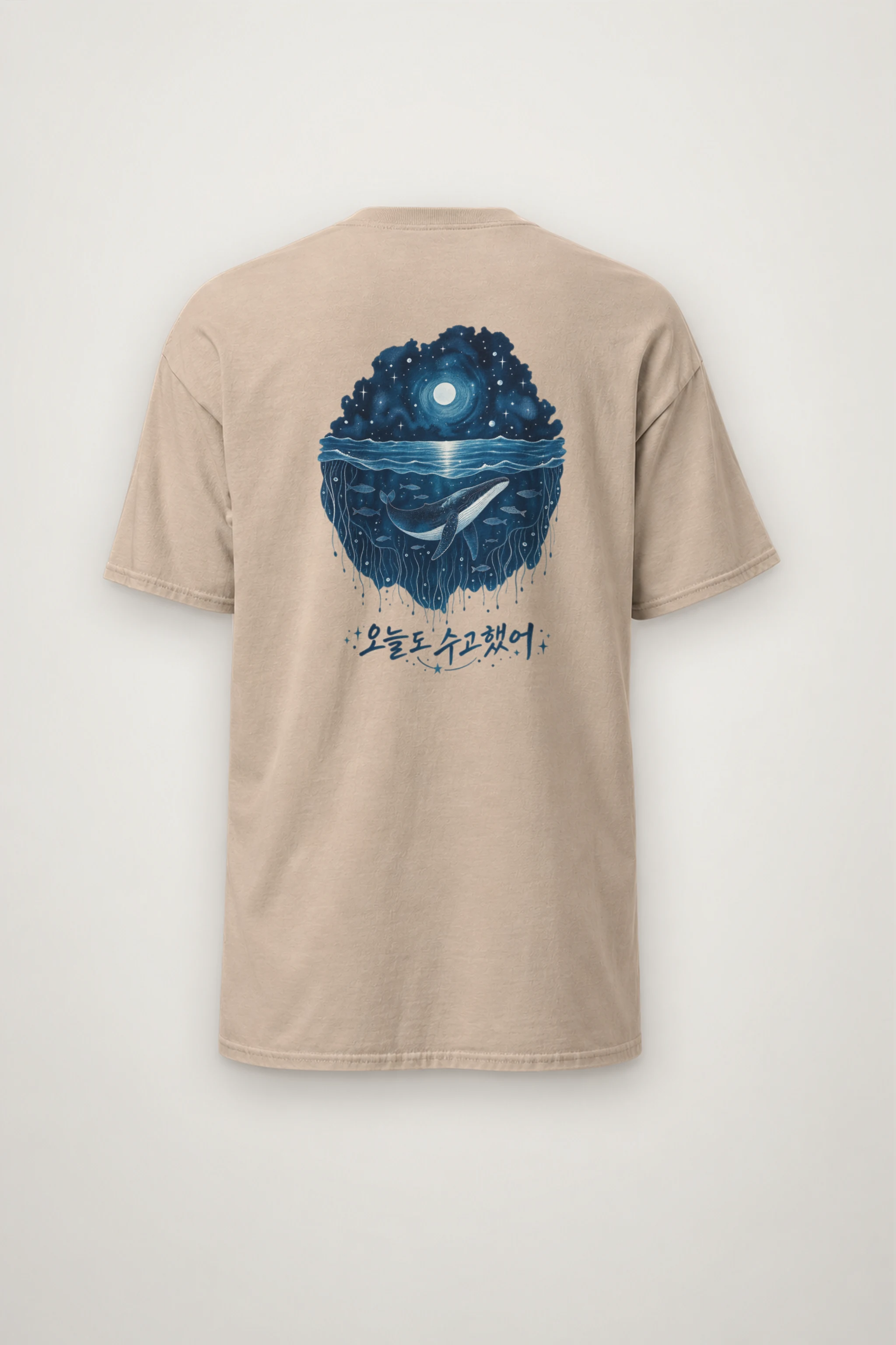 "Moonlit Whale Waves" Heavyweight Unisex Crewneck T-shirt