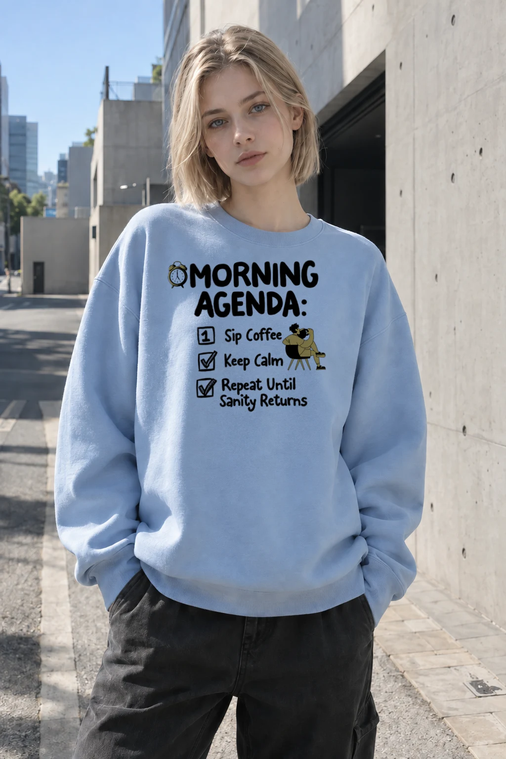 "Morning Agenda" Heavy Blend Unisex Crewneck Sweatshirt | Gildan 18000
