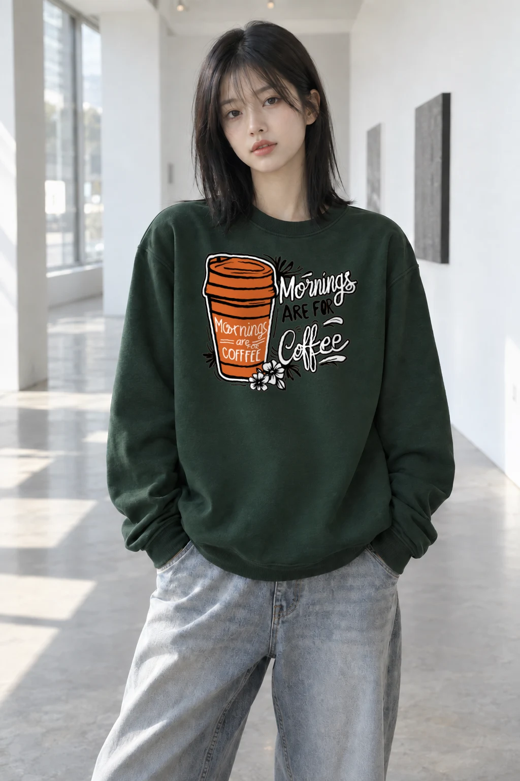 "Mornings Are For Coffee" Heavy Blend Unisex Crewneck Sweatshirt | Gildan 18000