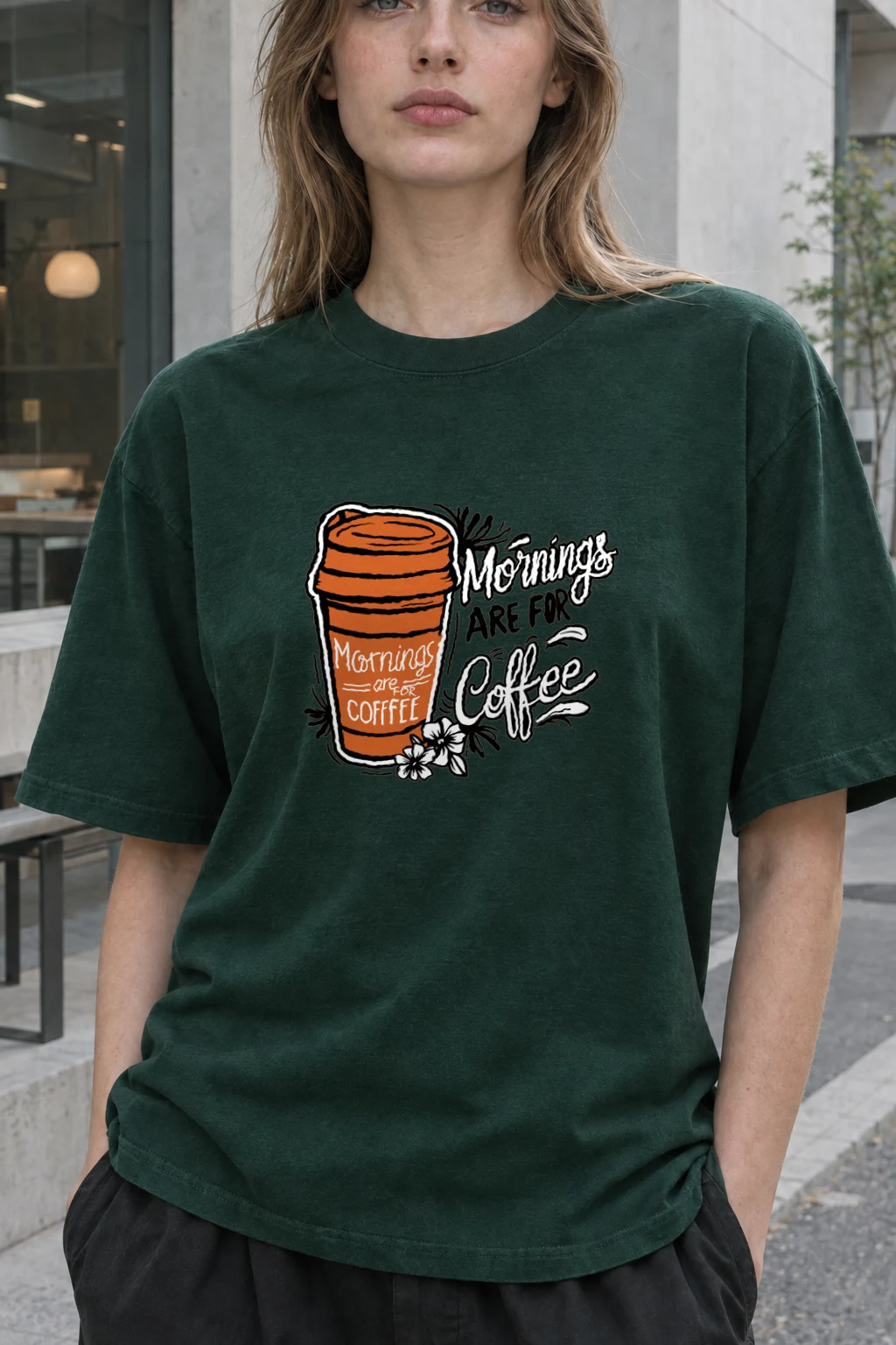 "Mornings Are For Coffee" Heavyweight Unisex Crewneck T-shirt | Gildan 5000