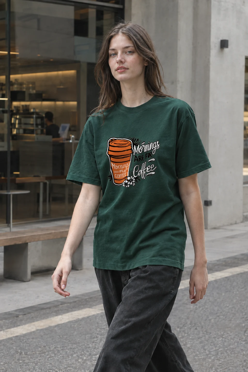 "Mornings Are For Coffee" Heavyweight Unisex Crewneck T-shirt | Gildan 5000