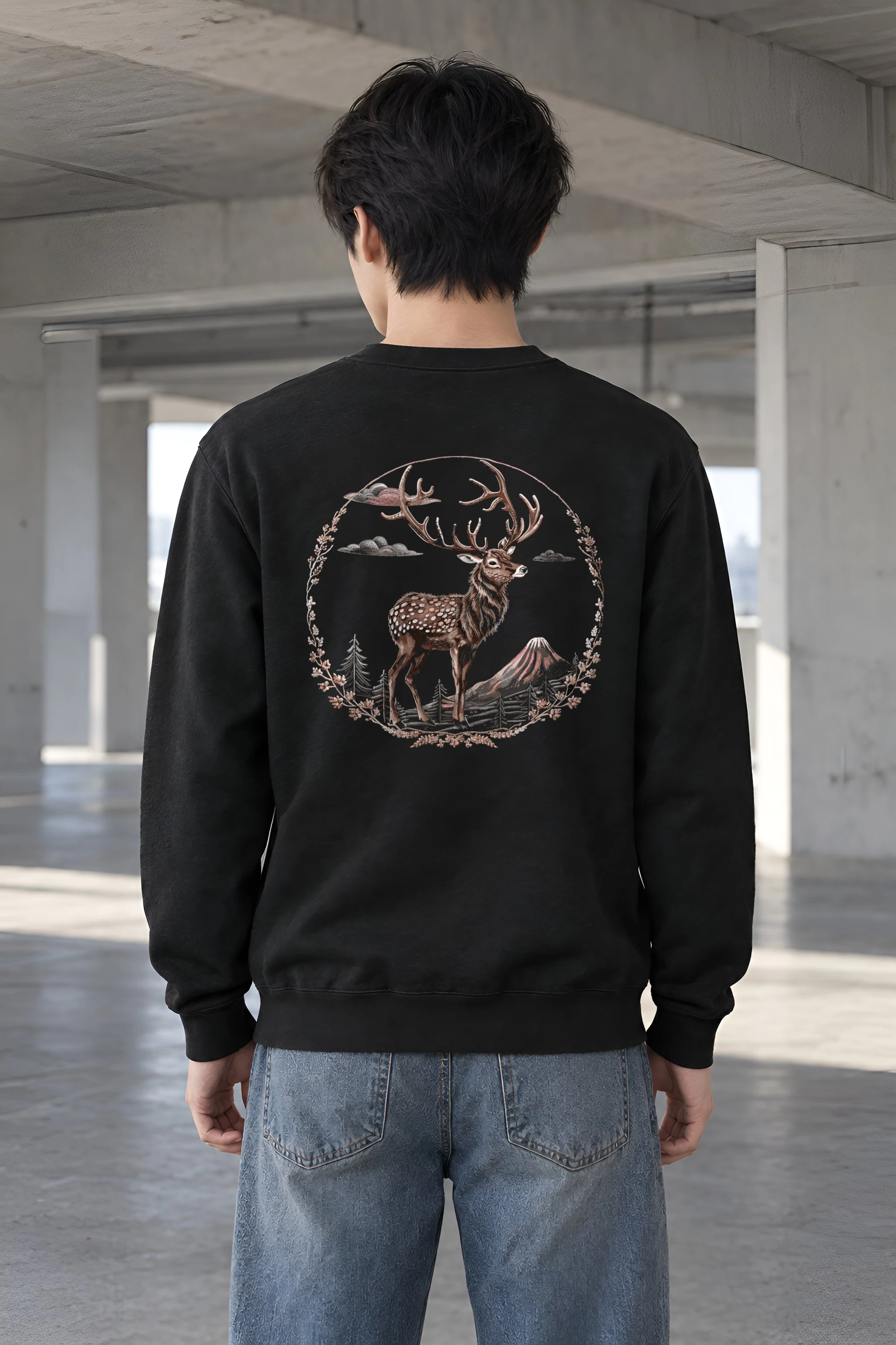 "Mountain Antler Deer" Heavy Blend Unisex Crewneck Sweatshirt