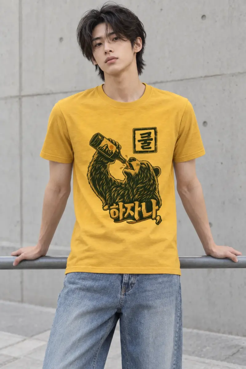 "Mountain Label Bear" Heavyweight Unisex Crewneck T-shirt