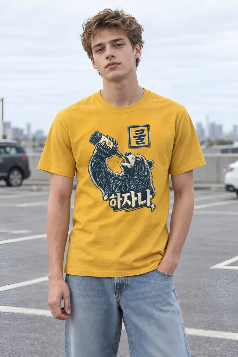 "Mountain Label Bear" Heavyweight Unisex Crewneck T-shirt