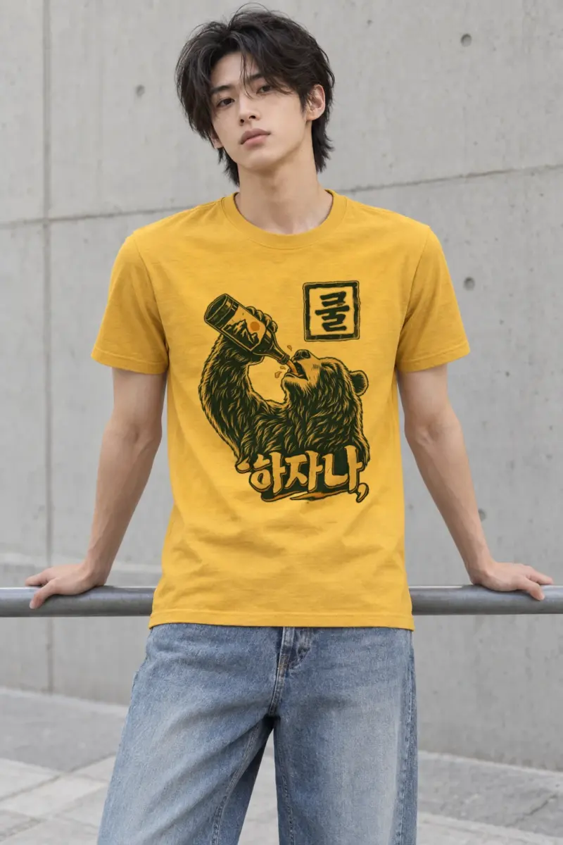 "Mountain Label Bear" Heavyweight Unisex Crewneck T-shirt