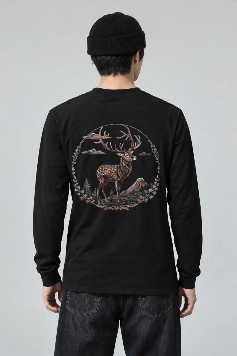 "Mountain Stag Engraving" Unisex Longsleeve T-shirt