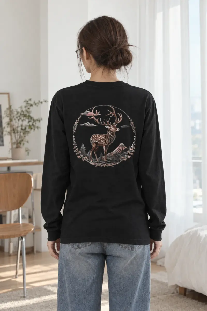 "Mountain Stag Engraving" Unisex Longsleeve T-shirt