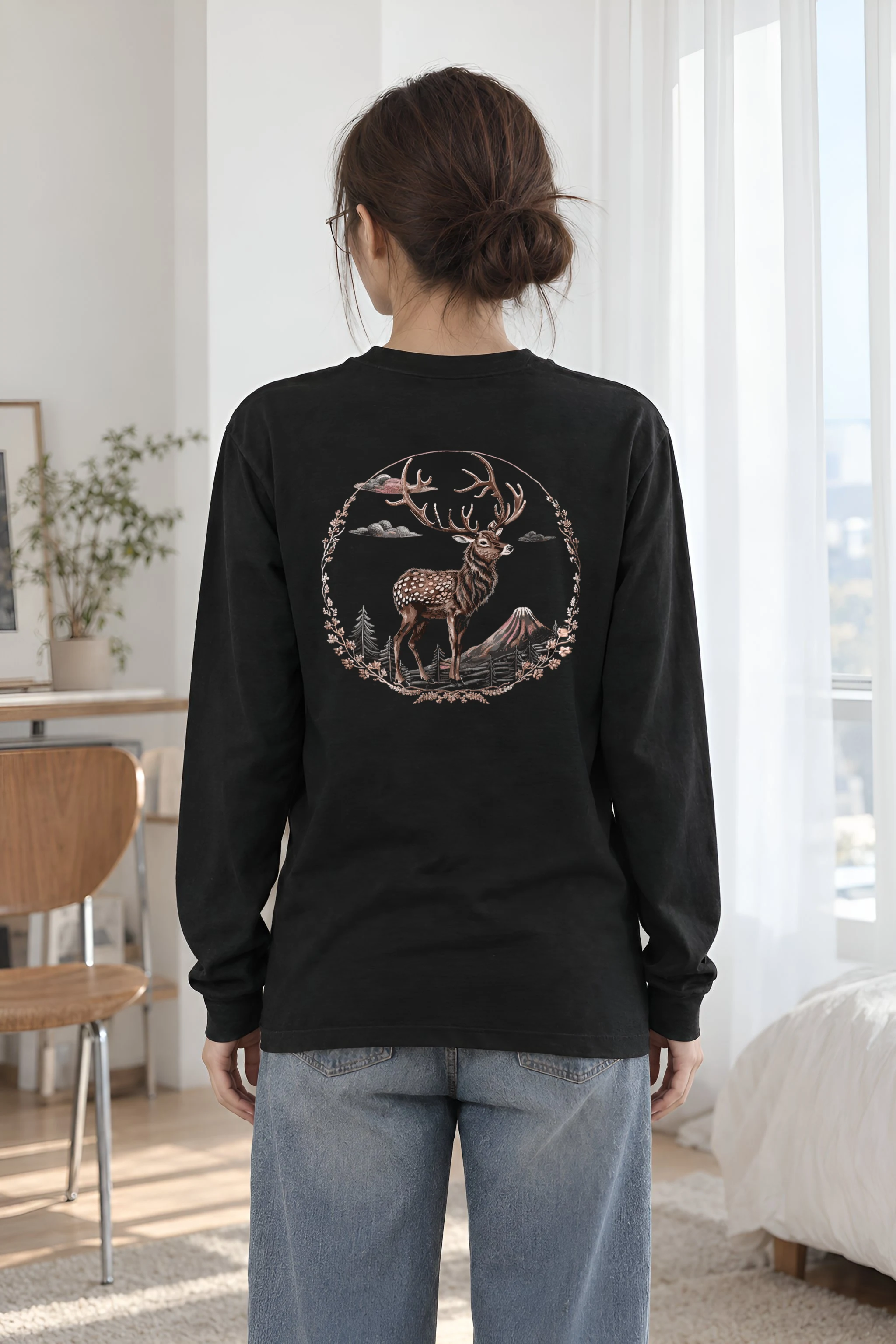 "Mountain Stag Engraving" Unisex Longsleeve T-shirt