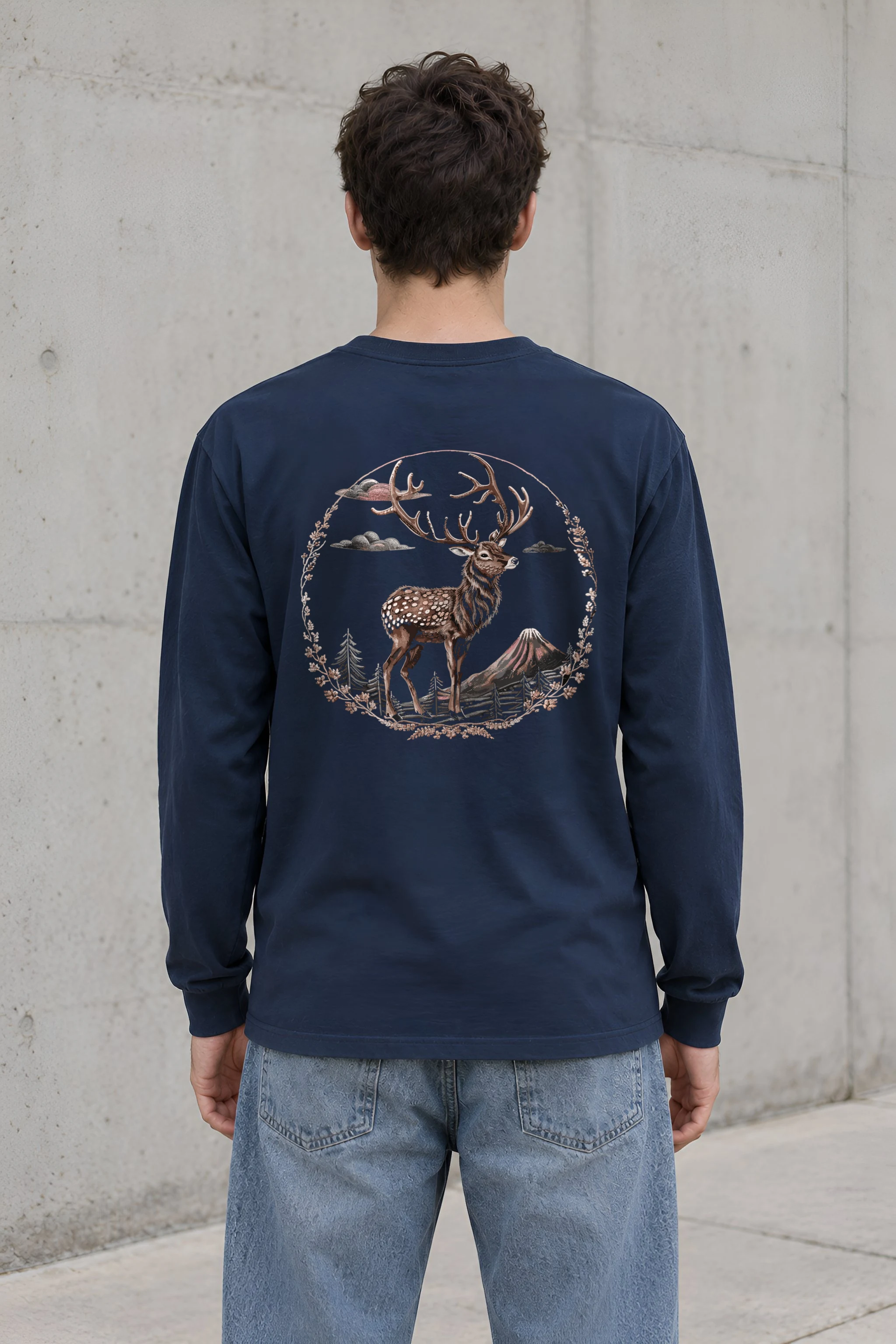 "Mountain Stag Engraving" Unisex Longsleeve T-shirt