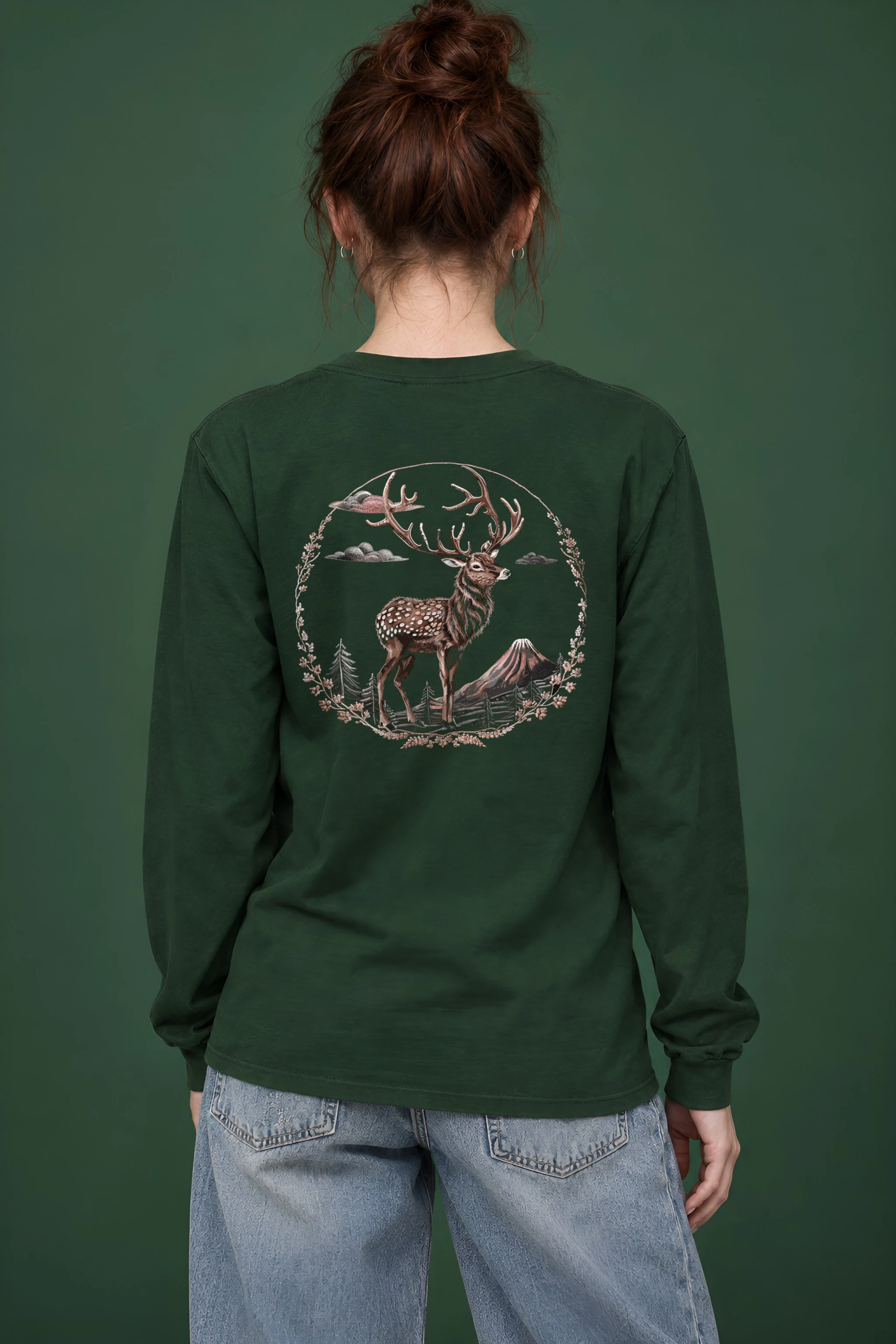 "Mountain Stag Engraving" Unisex Longsleeve T-shirt