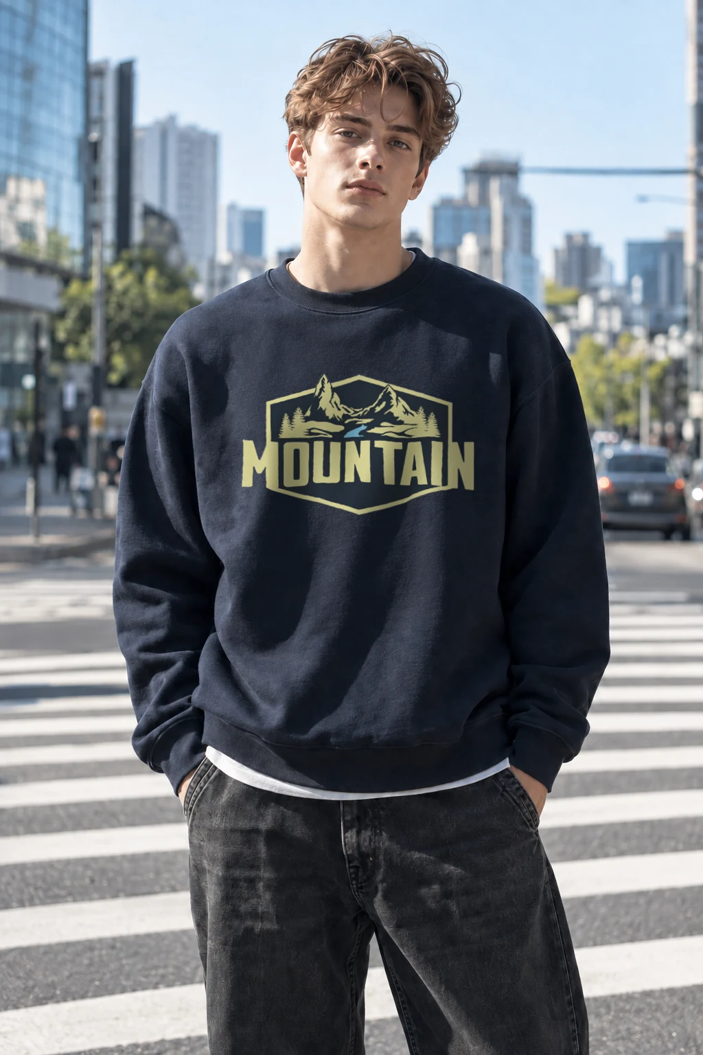"Mountain Wilderness Badge" Heavy Blend Unisex Crewneck Sweatshirt | Gildan 18000